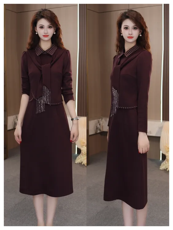 XH021【星禾女装】2025秋季新款连衣裙优雅气质百搭显瘦假两件套裙