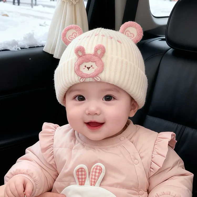 婴幼儿帽子秋冬季保暖加厚针织套头帽女宝宝可爱防风小月龄毛线帽