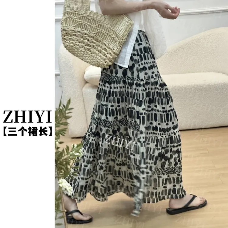 【三个裙长】高级感时尚波点半身裙女2025早秋季新款A字大摆中长裙