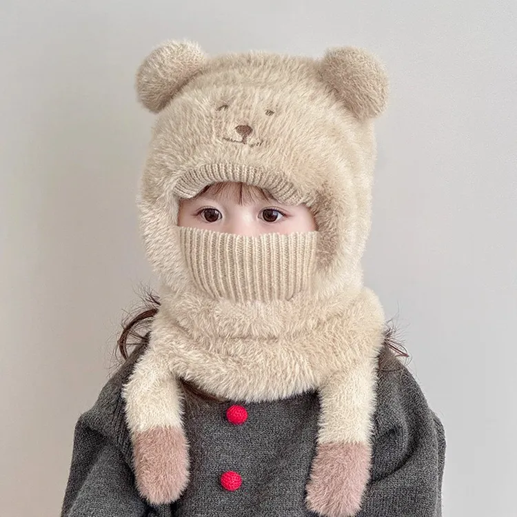 儿童帽子围巾一体冬季口罩保暖加厚男童男女童会叫的宝宝毛绒帽子