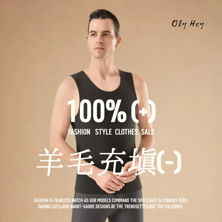 100%羊毛充填OlyHey冬季【羊毛】男士保暖背心10A抗菌加厚贴身内穿修身防寒男款