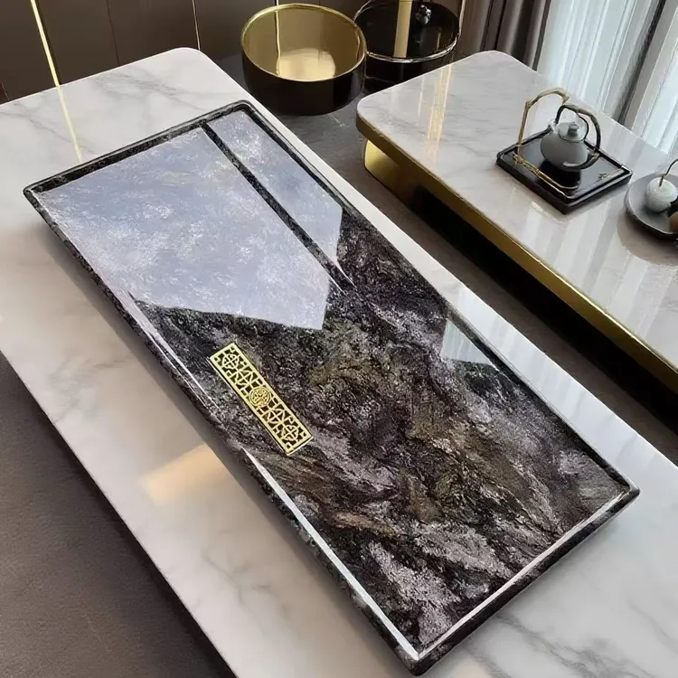 天然大理石铂金钻奢石茶盘泡茶茶道用具湿泡台家用干泡湿泡茶盘