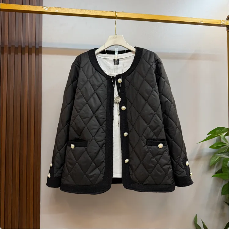 秋冬微胖新款时尚百搭纯色高级洋气显瘦夹棉小香风外套