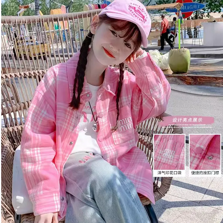 【现货】儿童春装衬衫2025新款女童格子衬衫春装韩版长袖衬衣春装