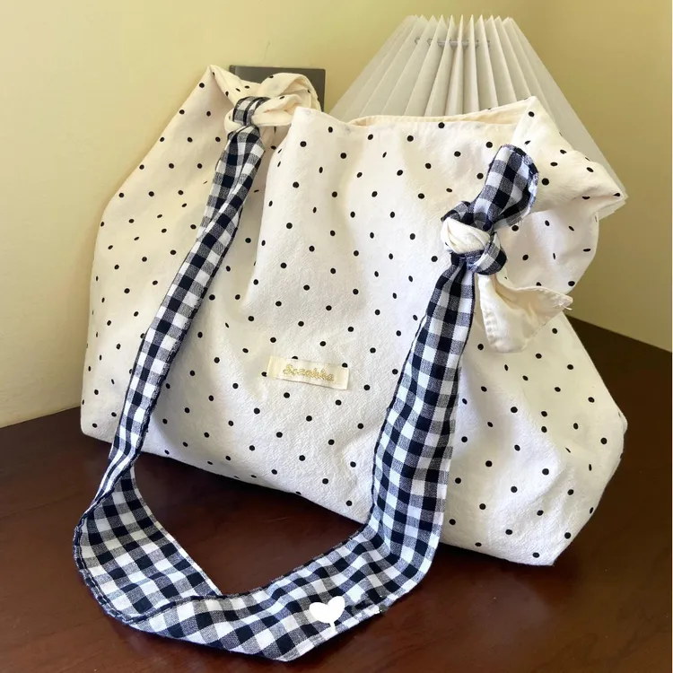 韩系简约波点小清新单肩包2025春夏新款小众日常大容量通勤托特包