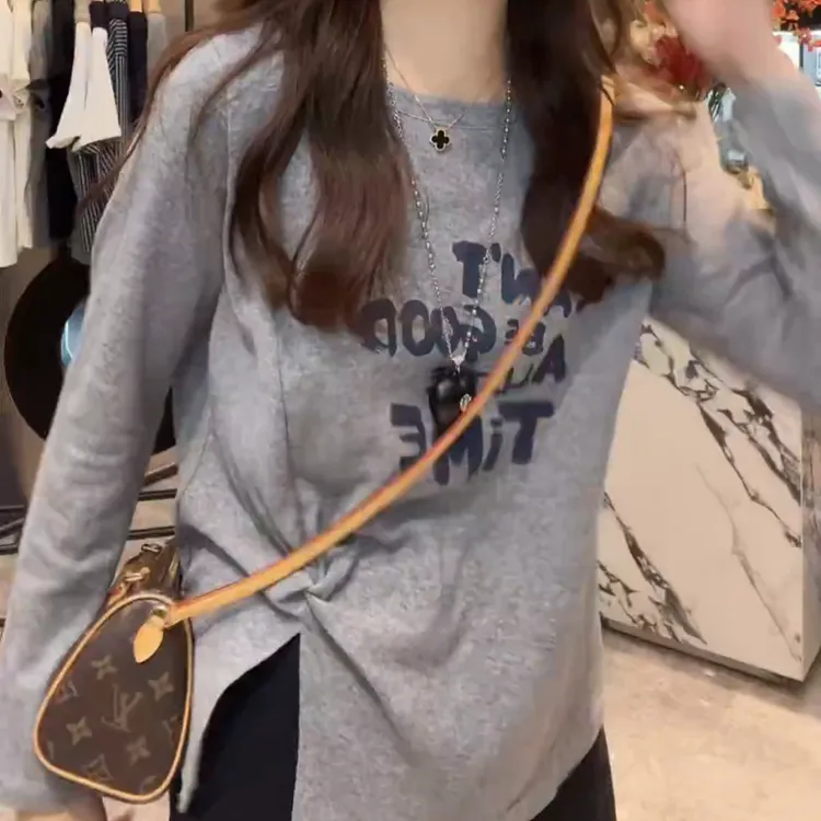 【跳跃字母】字母慵懒圆领长袖印花T恤秋季设计感百搭上衣LK2505933