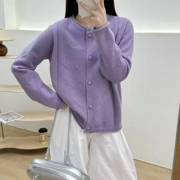 开衫女针织衫春装新款时尚洋气宽松百搭休闲毛衣外套上衣1046