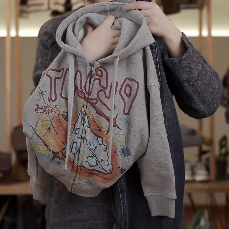 儿童韩版嘻哈风连帽外套春装宽松印花休闲潮流夹克男童趣味棒球服