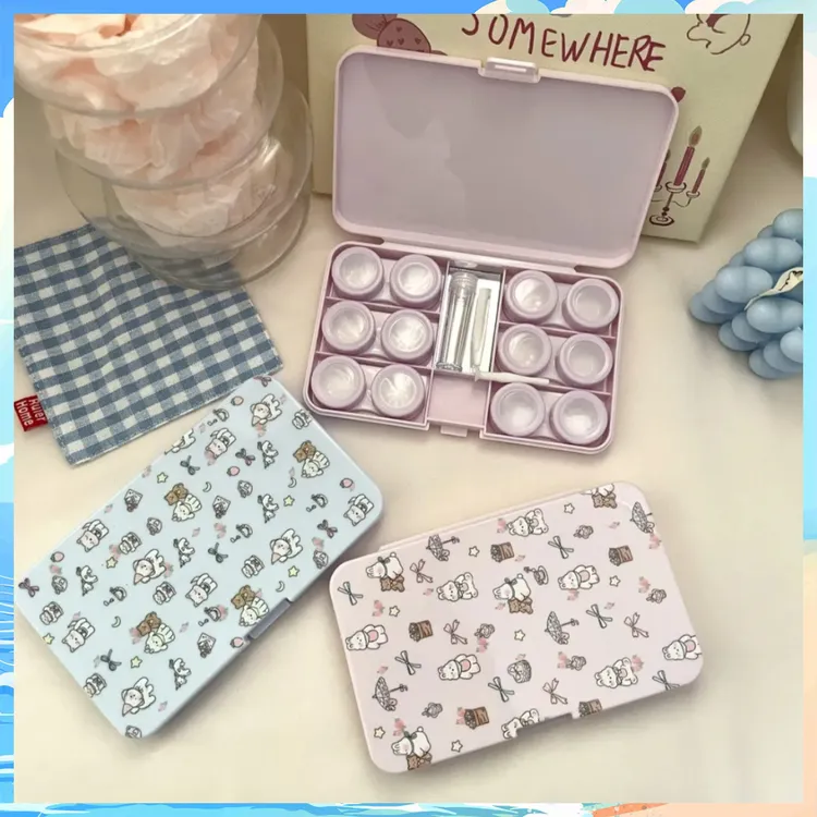 六副装高颜值碎花大容量美瞳盒收纳盒隐形眼镜盒伴侣盒护理盒