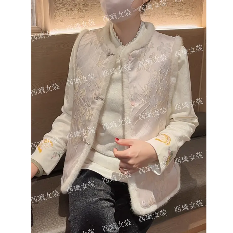 双面穿【圆缘】加棉加厚秋冬季秋冬季马夹新中式中国风马甲女提花