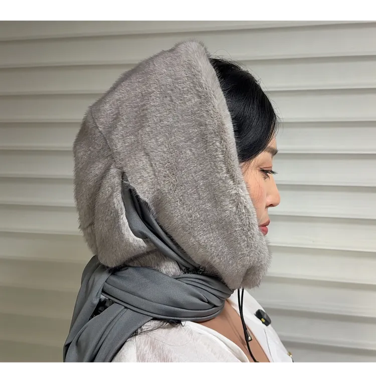 高仿貂绒保暖头巾帽防风冬季百搭