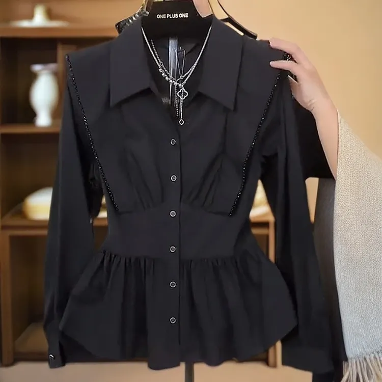 大码女装长袖衬衫女2025春季新款设计感法式上衣时尚百搭气质衬衣