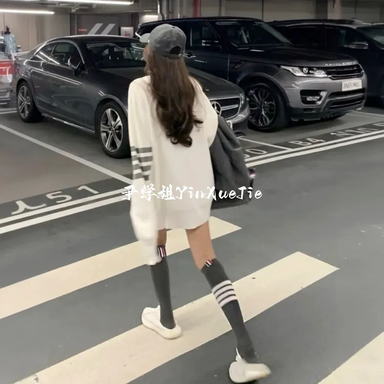 尹学姐春季常规款长筒袜条纹冬季中筒袜女秋季 四条杠小腿袜JK妹