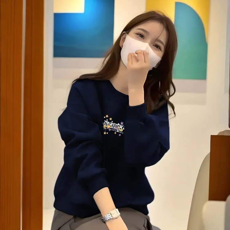 韩版卡通印花即墨卫衣女春秋加绒2025新款时尚洋气减龄圆领上衣服