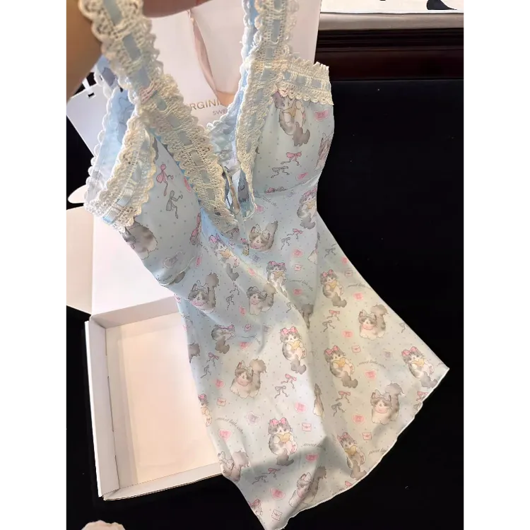 【花边拼接】纯欲设计甜美2025年吊带睡裙女夏新款家居冰丝连衣裙