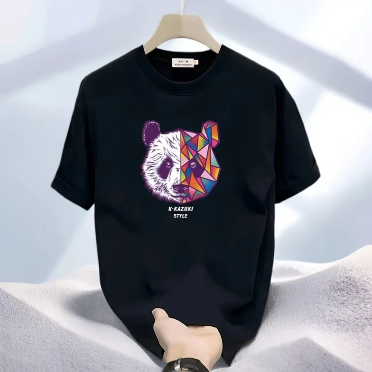 仓石一树潮牌双面熊猫印花短袖T恤男士夏季宽松百搭半袖圆领上衣