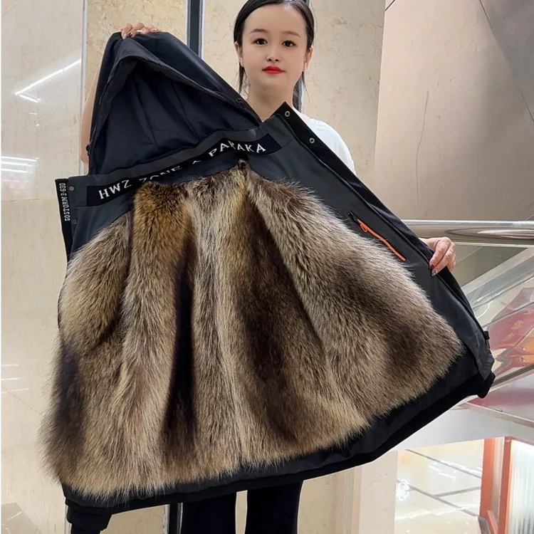 LF{小浣熊}男款男士冬季可脱卸帽保暖皮毛一体加毛加厚派克服皮草