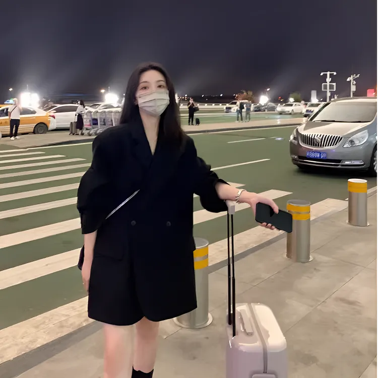 oversize黑色西装外套女高级感2024春秋新款显瘦韩版休闲西服上衣
