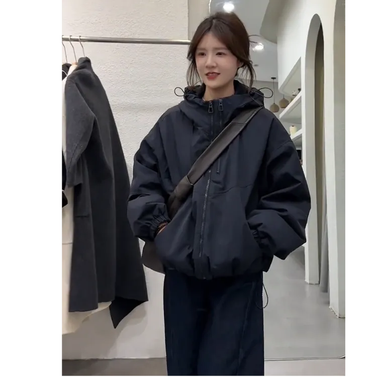 短款夹棉加厚连帽冲锋衣外套女秋冬新款2024爆款百搭小个子棉服潮