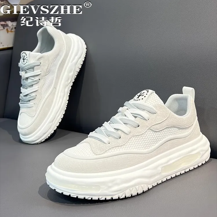 纪诗哲男鞋厚底轻便网面运动鞋子男款潮流舒适休闲鞋百搭透气板鞋