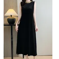 2025秋款显瘦百搭可外穿无袖修身连衣裙黑色丝绒女士长裙气质时尚