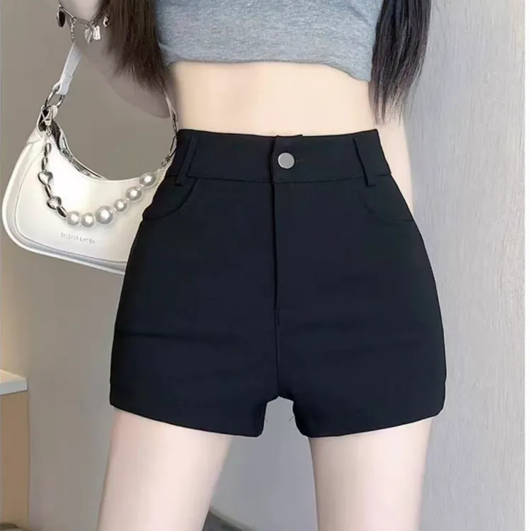 黑色弹力短裤女春秋款百搭高腰显瘦辣妹外穿修身包臀韩版a字热裤