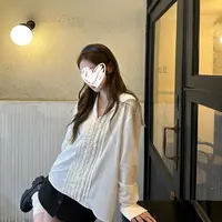 海军领外套女秋季设计感双层木耳花边拉链白色衬衣