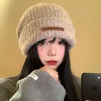 秋冬季2025新款网红皮标字母针织帽子女保暖防寒护耳时尚毛线帽男