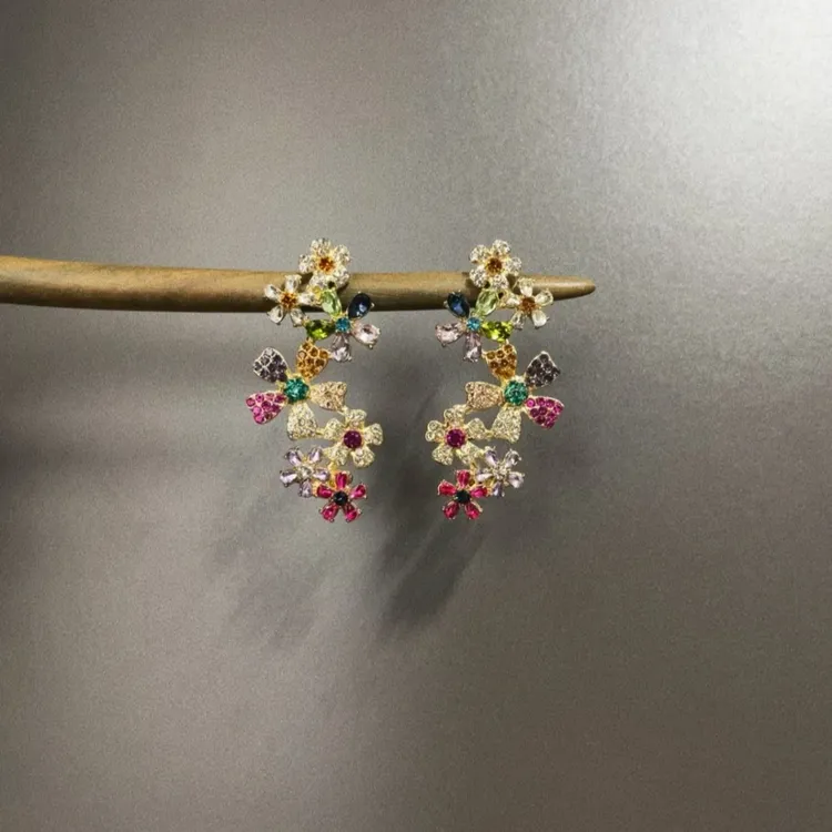 合金耳饰 【繁花似锦】满钻彩色花朵·耳钉耳夹发夹商品图