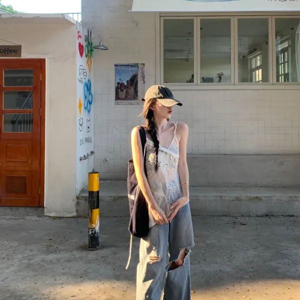 慵懒风宽松夏季垂感休闲风时尚套装显瘦百搭复古无袖小众薄款