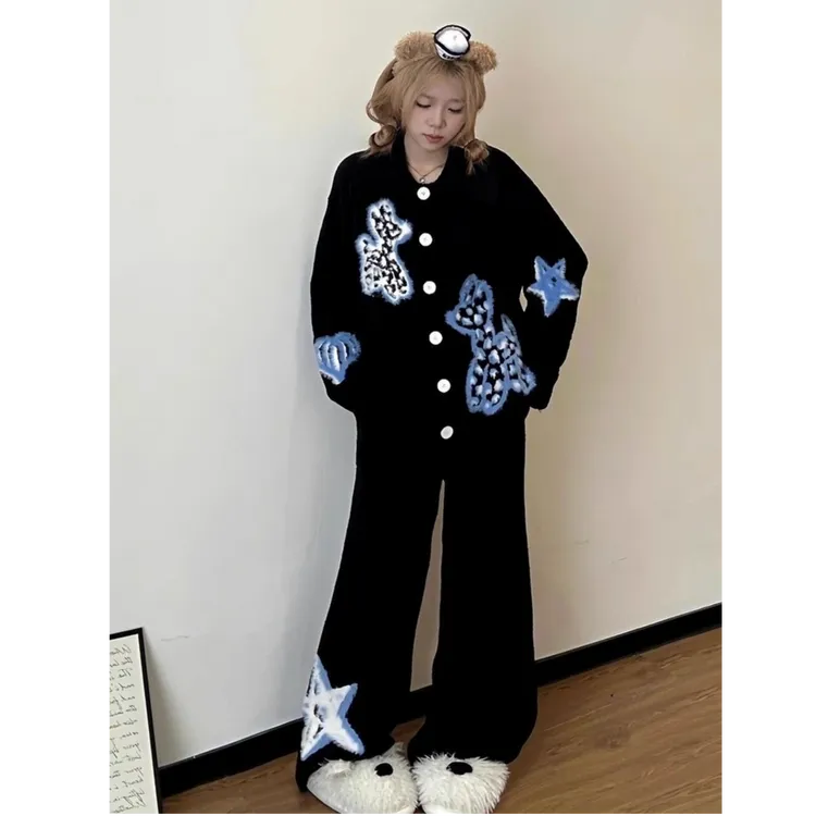 【轻奢斑点狗】半边绒加绒加厚秋冬新款2025款慵懒可外穿套装家居服