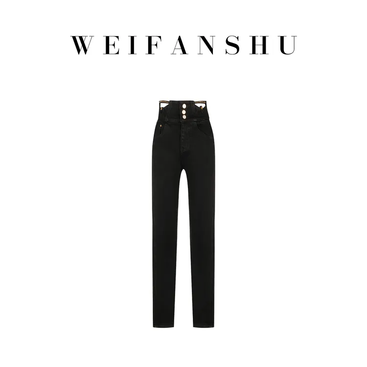 WEIFANSHU/魏凡舒【许妍长腿】秋冬新款时尚气质修身显瘦加绒牛仔裤