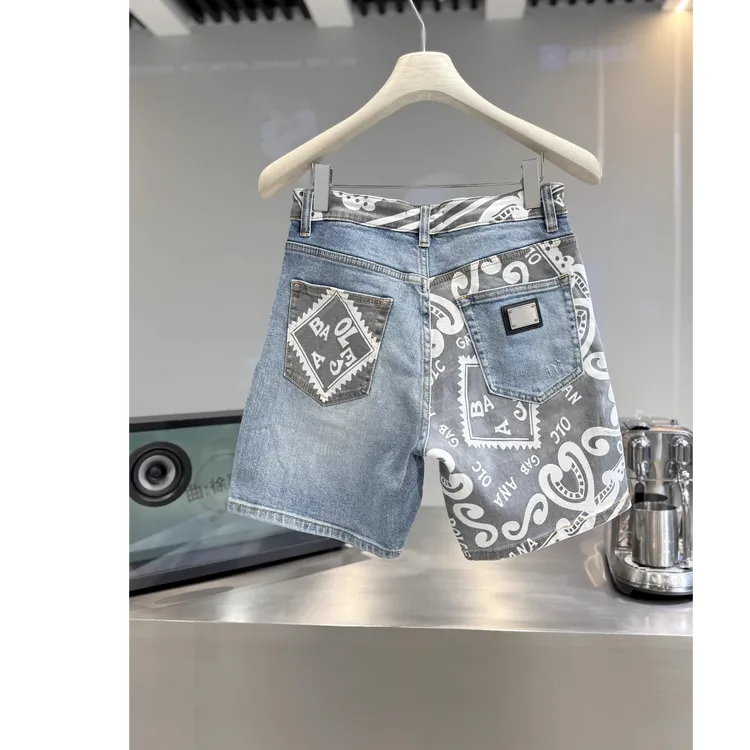 奇珀菲仑街头风痞帅高级感牛仔短裤男士2025夏季时尚印花男装中裤