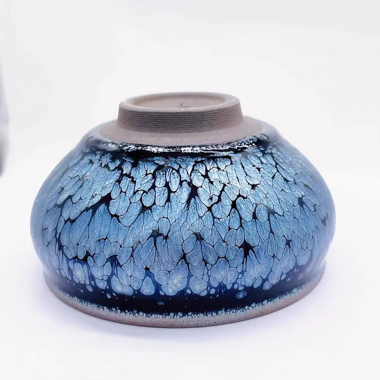 福建建阳建盏名师林建锋阙梅娇款黑牡丹油滴手工铁胎柴烧曜变茶杯