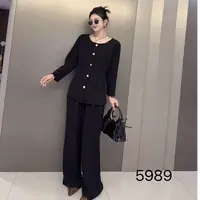 5989-两件套（掐腰衫+阔腿裤）设计感自带掐腰大码时尚
