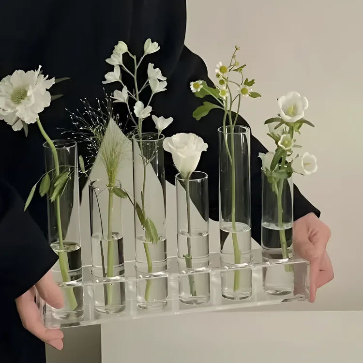 轻奢简约支架试管玻璃花瓶透明网红ins水培器皿S环试管插花器摆件