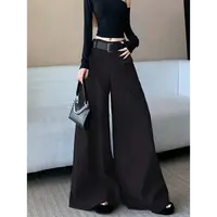 复古咖色高腰遮胯阔腿裤女秋冬新款韩版宽松显瘦垂坠感休闲裤