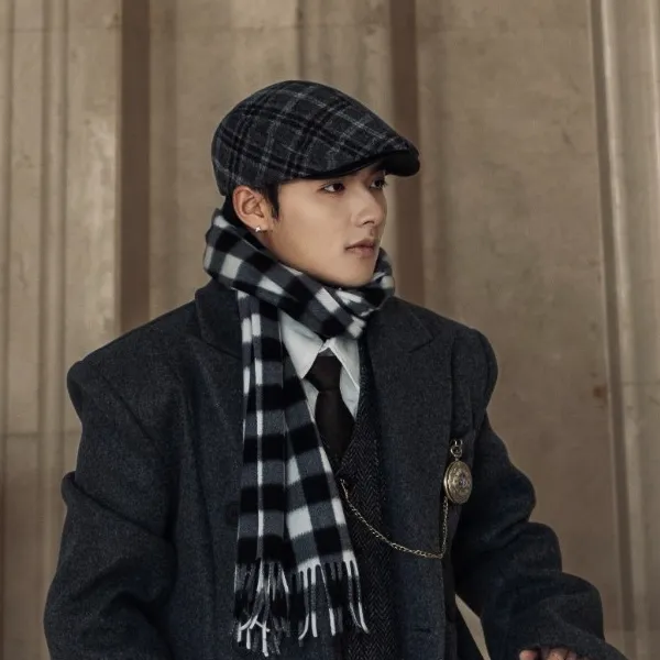 帽子大檐格子八角帽短檐宽檐欧美风格纹秋冬男士女士时尚百搭休闲