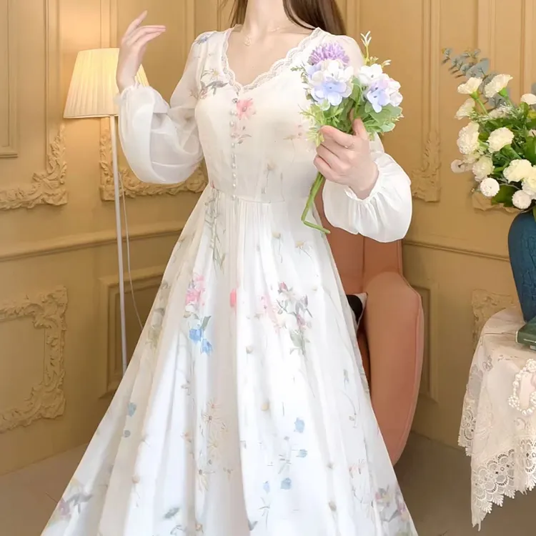 千语栀【林间花语】夏日凉风吟馨香知性风温柔女装法式印花连衣裙