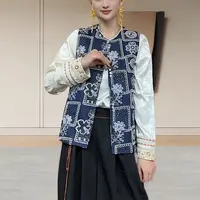 新中式民族风刺绣亮片马甲外套女春季新款高级坎肩牛仔马夹女上衣