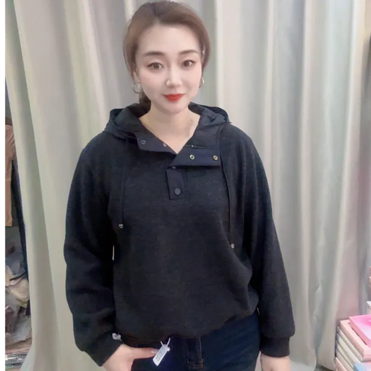 256898冬季加绒休闲连帽卫衣长度57