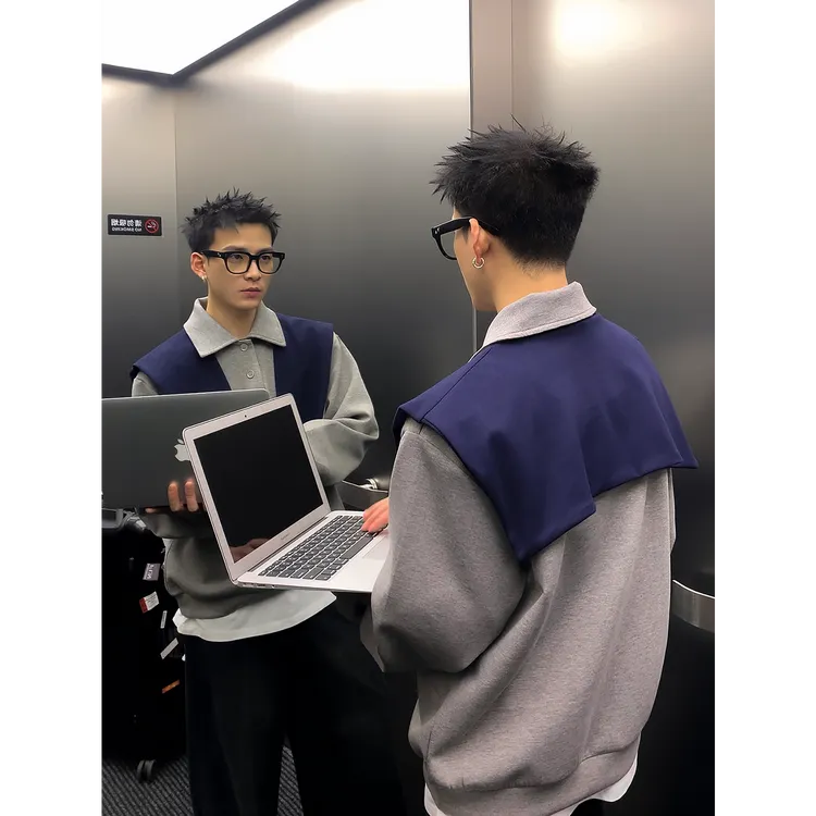 XDYOP 2025春季新品韩系休闲假两件慵懒可拆卸太空棉卫衣男女外套