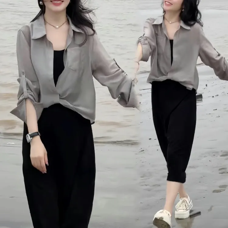韩版洋气气质显瘦吊带裙两件套女2025新款夏季胖妹妹遮肉套装团