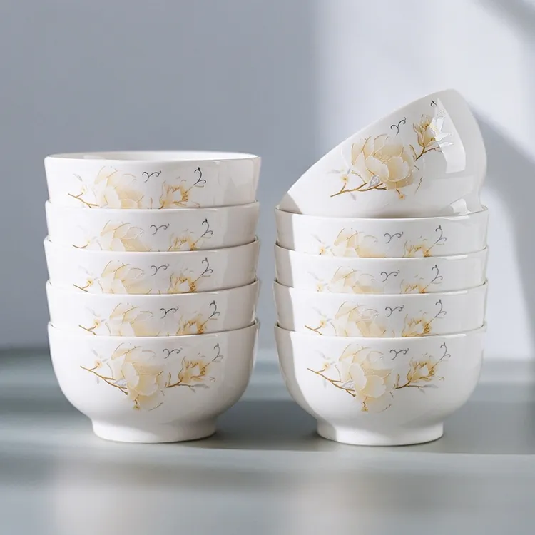 【山茶花】4.5英寸碗10只*陶瓷米饭碗家用高颜值防烫吃饭餐具高颜值