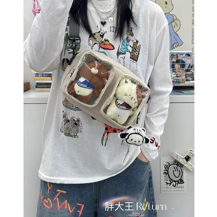 日系ins双视窗透明痛胸包10cm娃可爱少女斜挎痛包斜挎包