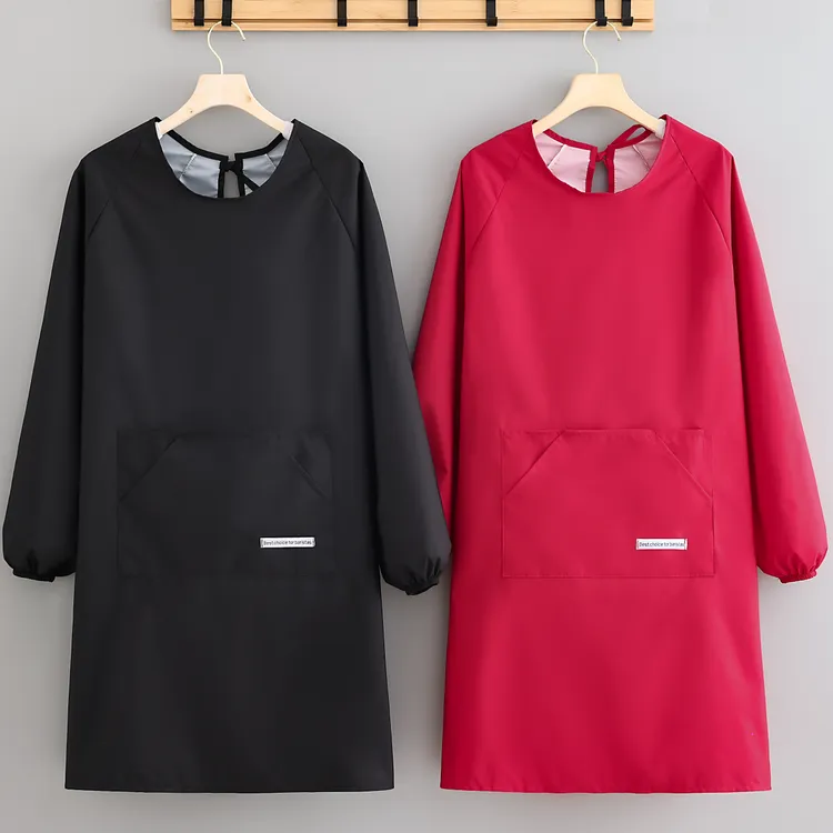 舒适围腰长袖防泼水耐穿围裙厨房做饭干活家用罩衣定制logo工作服