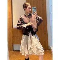 高端货~秋季双头拉链圆领彩色格纹拼接长袖宽松夹克复古短外套