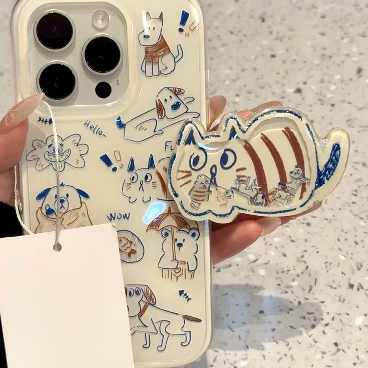 小猫小狗适用iphone16手机壳支架苹果华为vivo小米OPPO荣耀防摔套