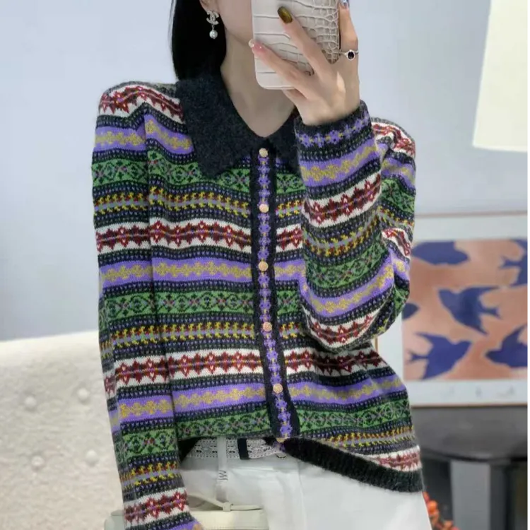 费尔岛紫罗兰丨针织衫开衫上衣女8946