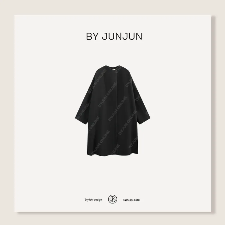 ByJunjun2025冬季黑标系列缪伞大衣80支密织立绒伞型绵羊毛大衣